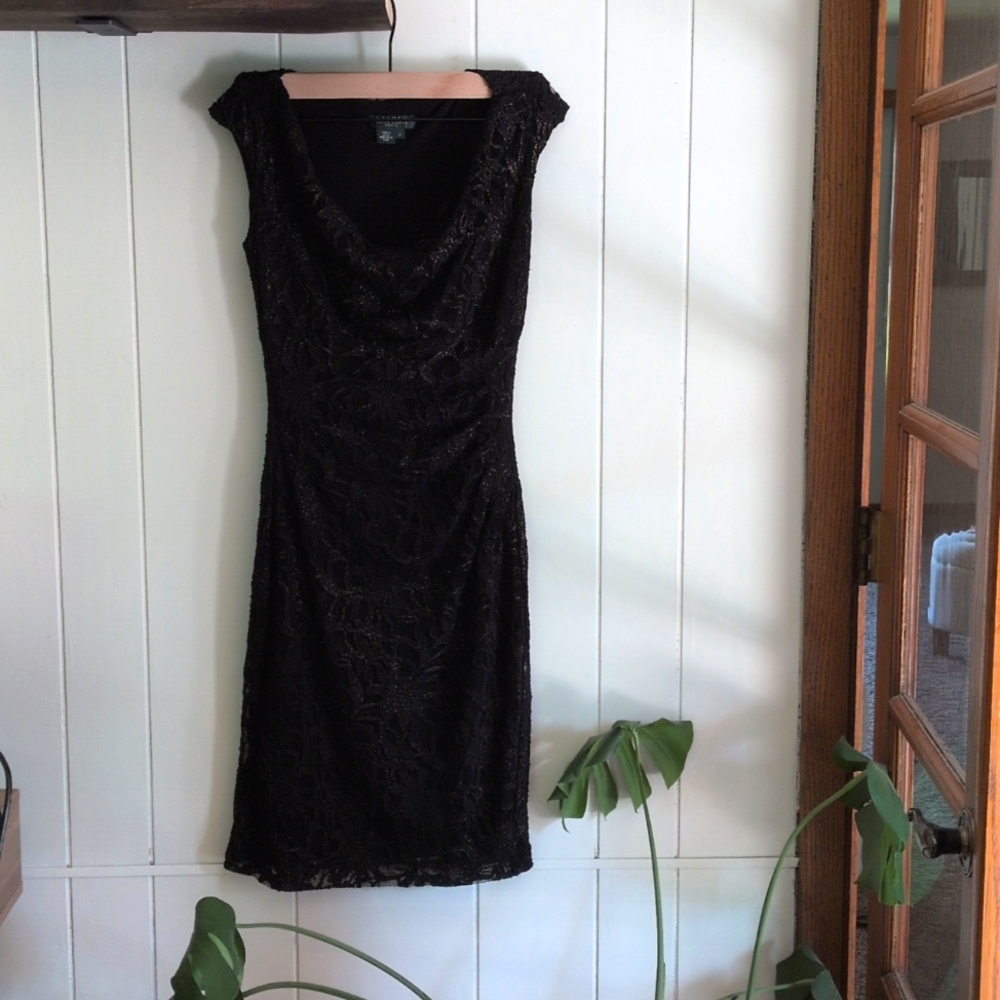 Black and Gold Ralph Lauren Lace Sheath Dress - 4